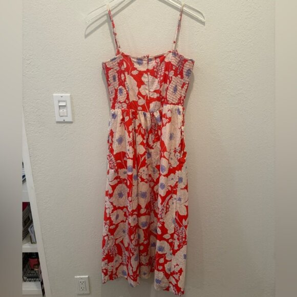 ANTHROPOLOGIE MAEVE Sleeveless Square-Neck Drop-Waist Midi Dress Red Floral S - Picture 4 of 9